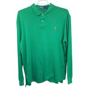 Polo Ralph Lauren Mens XL Long Sleeve Polo Shirt Green Embroidered Logo Cotton